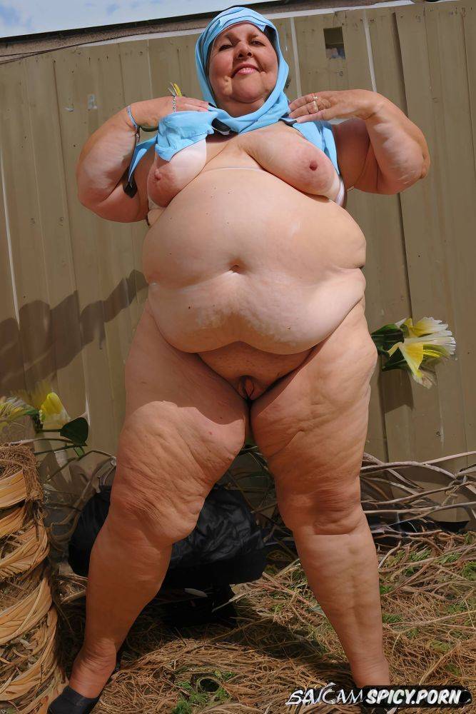 extremely fat thighs, outdoors, big thick thighs, big very fat obese belly - #main