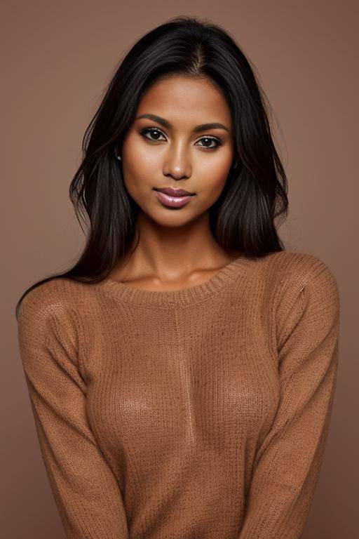 pretty face, gorgeous perfect body, perfect natural breasts, firm hard large nipples, dark tanned skin, sly smile, extreme closeup, closeup view, head portrait, (((tanned))), professional photo studio - #main