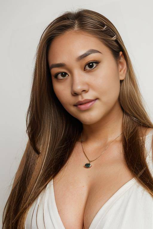 (((adjusting hair))), (((face closeup))), cleavage, (((extremely long hair))), looking at viewer, (((front facing))), (((headshot))), a chubby shorty filipina milf is modeling in a studio. she has her - #main