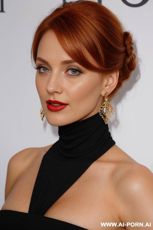 hartung, earrings. perfect detailed symmetrical beautiful eyes., show her perfect horny realistisch round boobs too, golden earrings and necklace on, red lipstick - #main