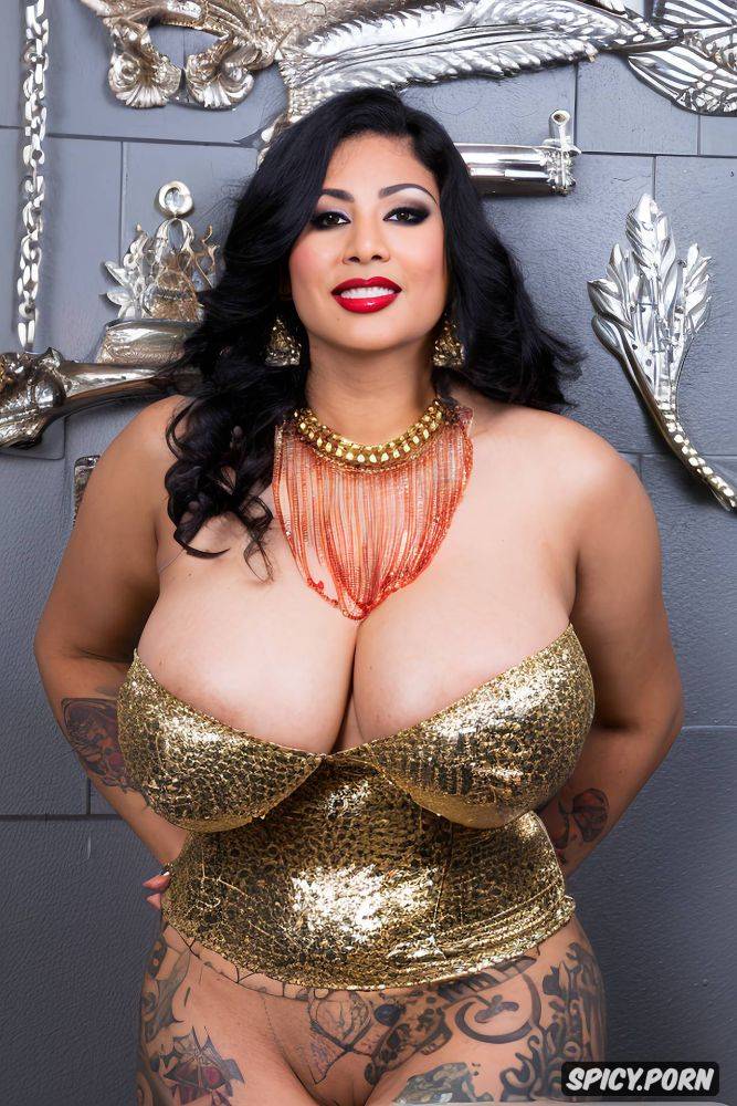 ruby necklace, color photo, very wide hips, busty, emerald bracelet - #main