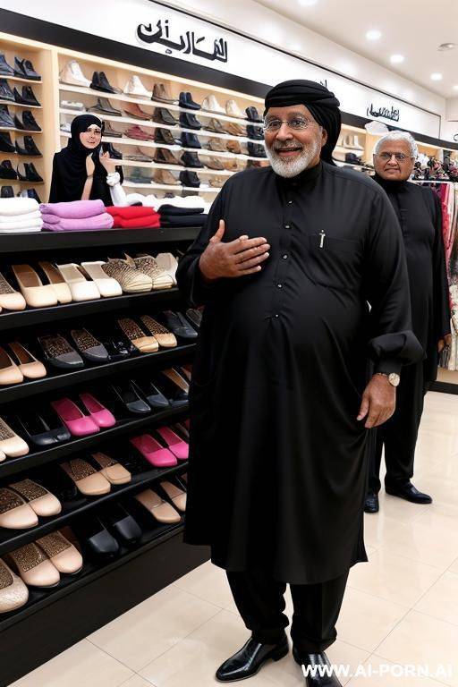 smiling curvy arabic thick wife wearing black hijab flashing body hugged from naked old indian man in shoes store - #main