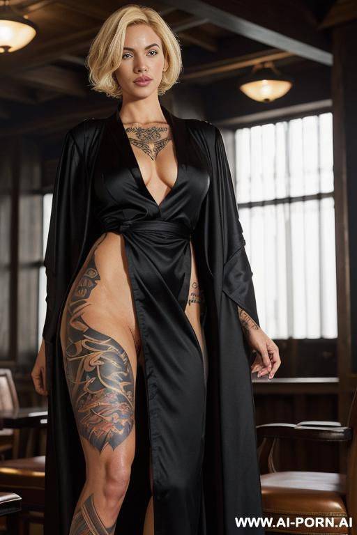 full body photo, (transparent clog), (((hairy pubic))), ((trimmed hairy pussy)), ((short hair pussy)), ((show pussy)), nsfw, (((classy tattoos))) - #main