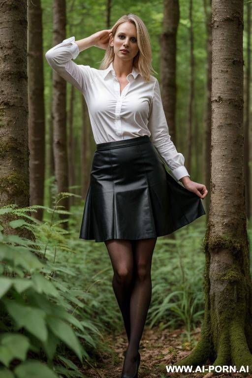 swedish woman standing in undergrowth, holding her skirt up - #main
