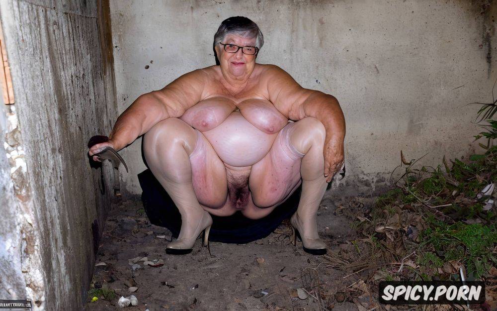 enormous huge tits, topless, very very old granny, big belly - #main