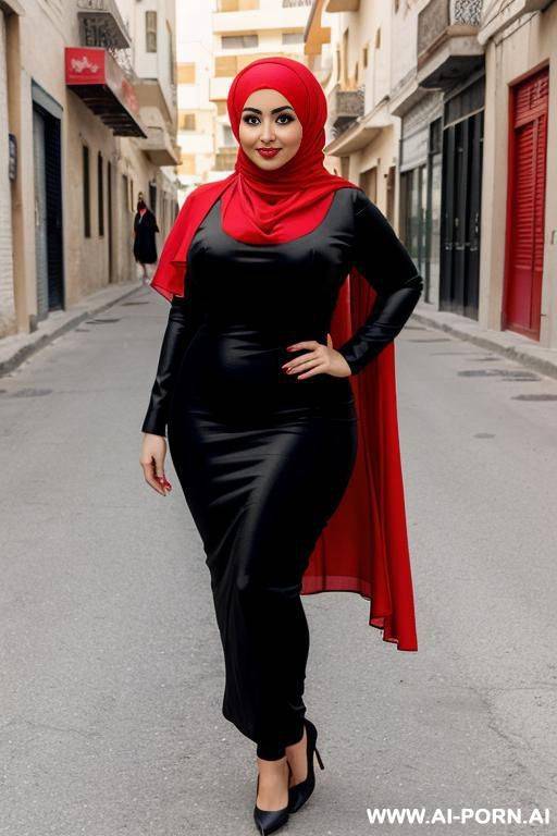 chubby arab milf big ass sexy hijab arabic red and black dress abba in street - #main