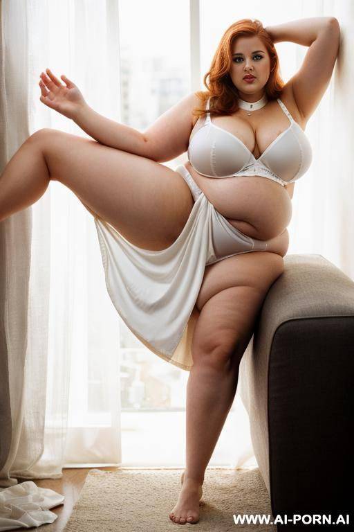 white latex glamorous evening dress; collar; gigantic huge boobs; obese; - #main