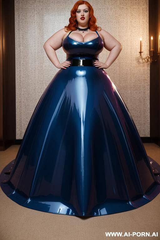 blue latex ball gown; collar; gigantic huge boobs; obese; - #main