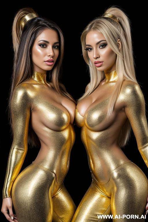 photo of multiple gorgeous brazilian bimbos covered completely in gold bodypaint - #main