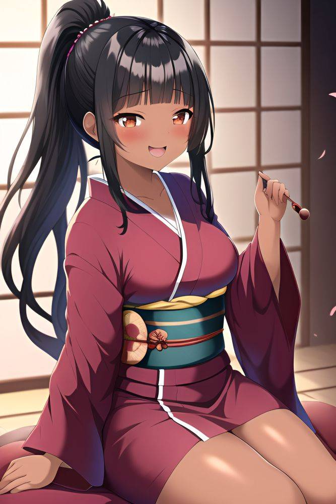 Anime Chubby Small Tits 18 Age Laughing Face Black Hair Ponytail Hair Style Dark Skin Dark Fantasy Club Side View Straddling Kimono 3665216000473623033 - AI Hentai - #main