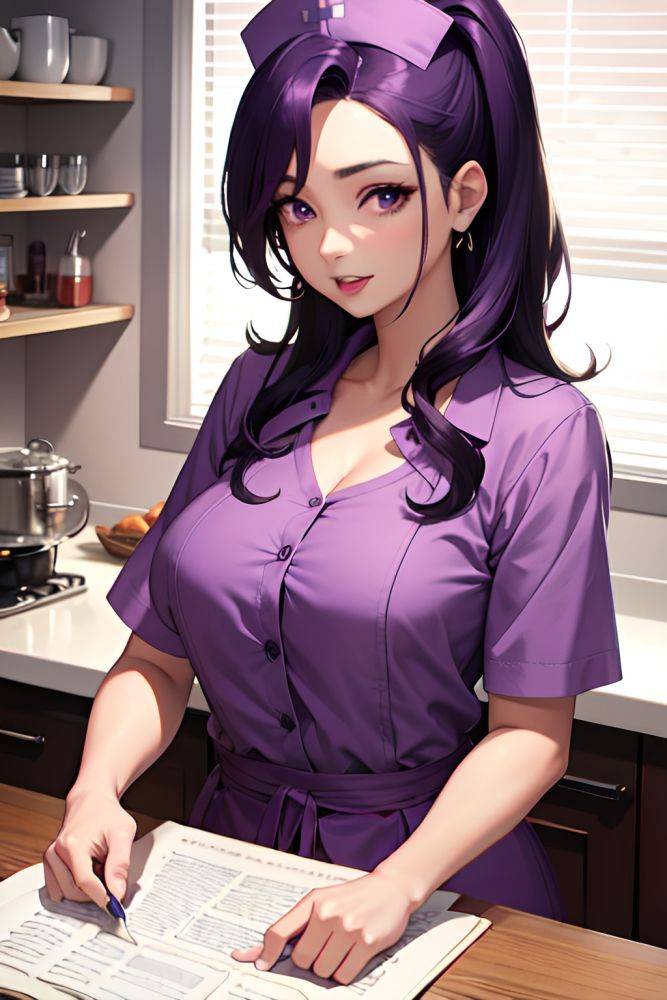 Anime Busty Small Tits 40s Age Seductive Face Purple Hair Slicked Hair Style Dark Skin Warm Anime Kitchen Side View Gaming Nurse 3667121675324418920 - AI Hentai - #main