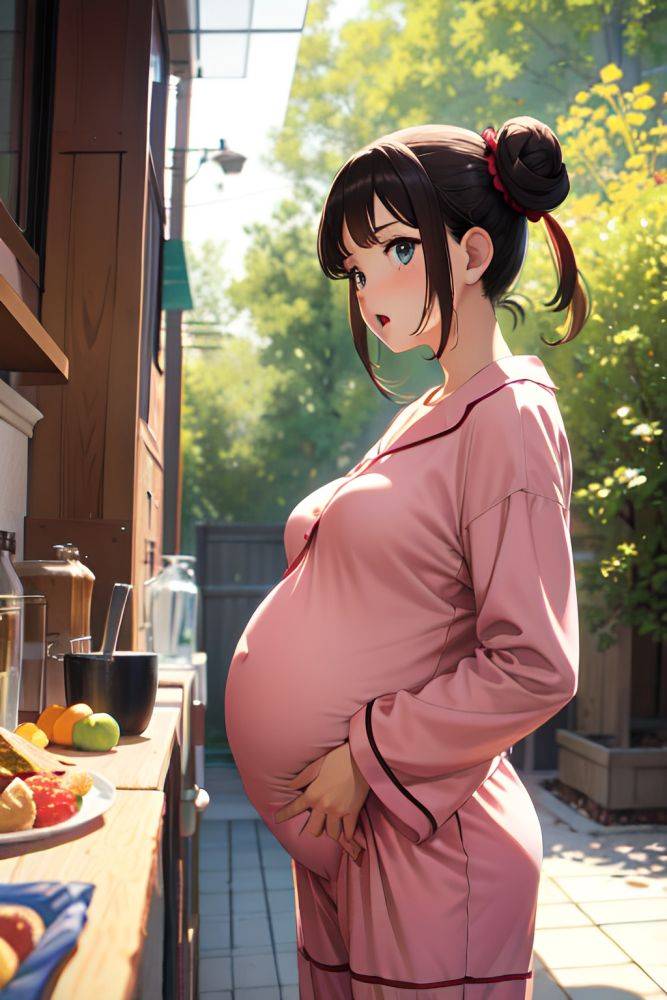 Anime Pregnant Small Tits 18 Age Shocked Face Brunette Hair Bun Hair Style Light Skin Vintage Oasis Front View Eating Pajamas 3667233773972469079 - AI Hentai - #main