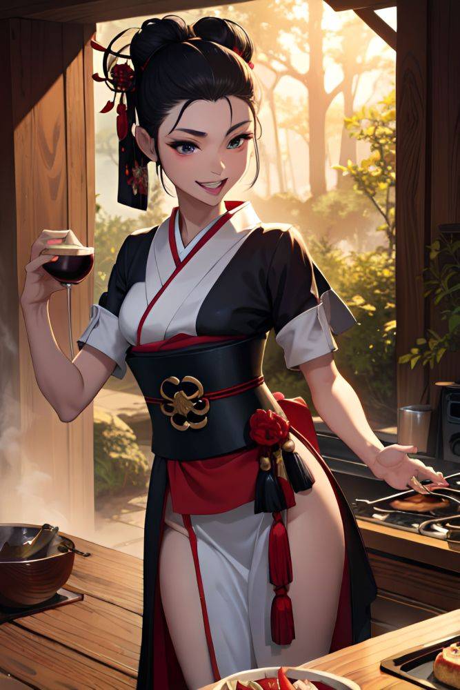 Anime Skinny Small Tits 20s Age Laughing Face Ginger Slicked Hair Style Dark Skin Dark Fantasy Forest Front View Cooking Geisha 3666418160202482410 - AI Hentai - #main