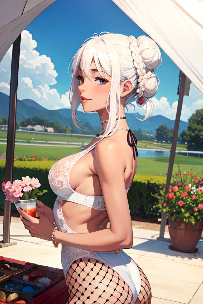 Anime Busty Small Tits 50s Age Happy Face White Hair Hair Bun Hair Style Dark Skin Watercolor Tent Side View On Back Fishnet 3667856114725030231 - AI Hentai - #main