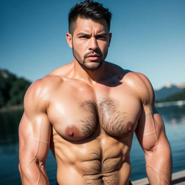 manly man,thirties,(RAW photo, best quality, masterpiece:1.1), (realistic, photo-realistic:1.2), ultra-detailed, ultra high res, physically-based rendering,short hair,black hair,brown eyes,beautiful,angry,huge breasts,muscular,yoga,night,lake,(adult:1.5) - #main