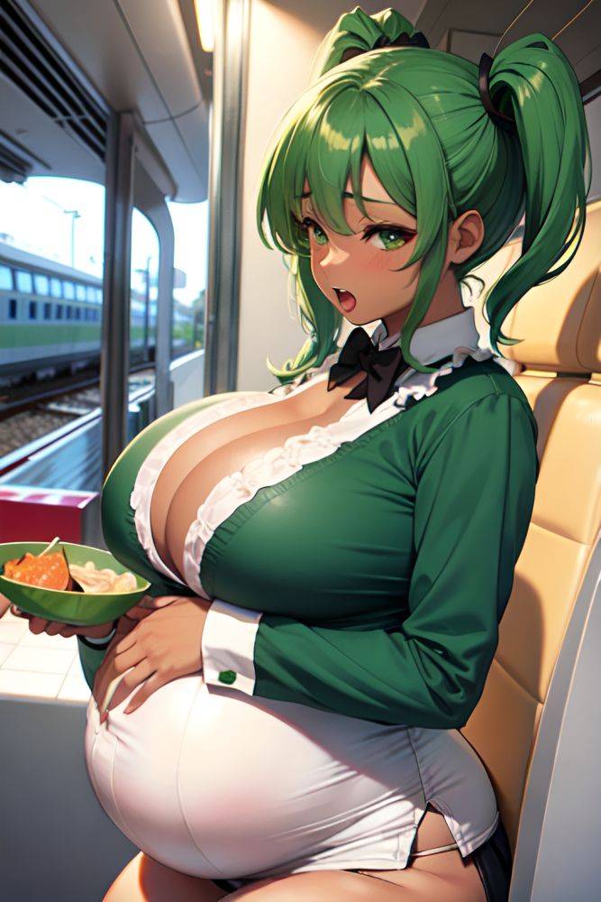 Anime Pregnant Huge Boobs 40s Age Orgasm Face Green Hair Pigtails Hair Style Dark Skin Crisp Anime Train Front View Eating Maid 3668134428609486229 - AI Hentai - #main