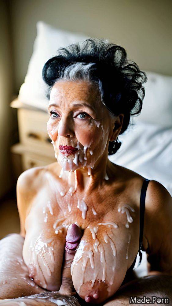 Bukkake portrait saggy tits woman nipples bed 90 AI porn - #main