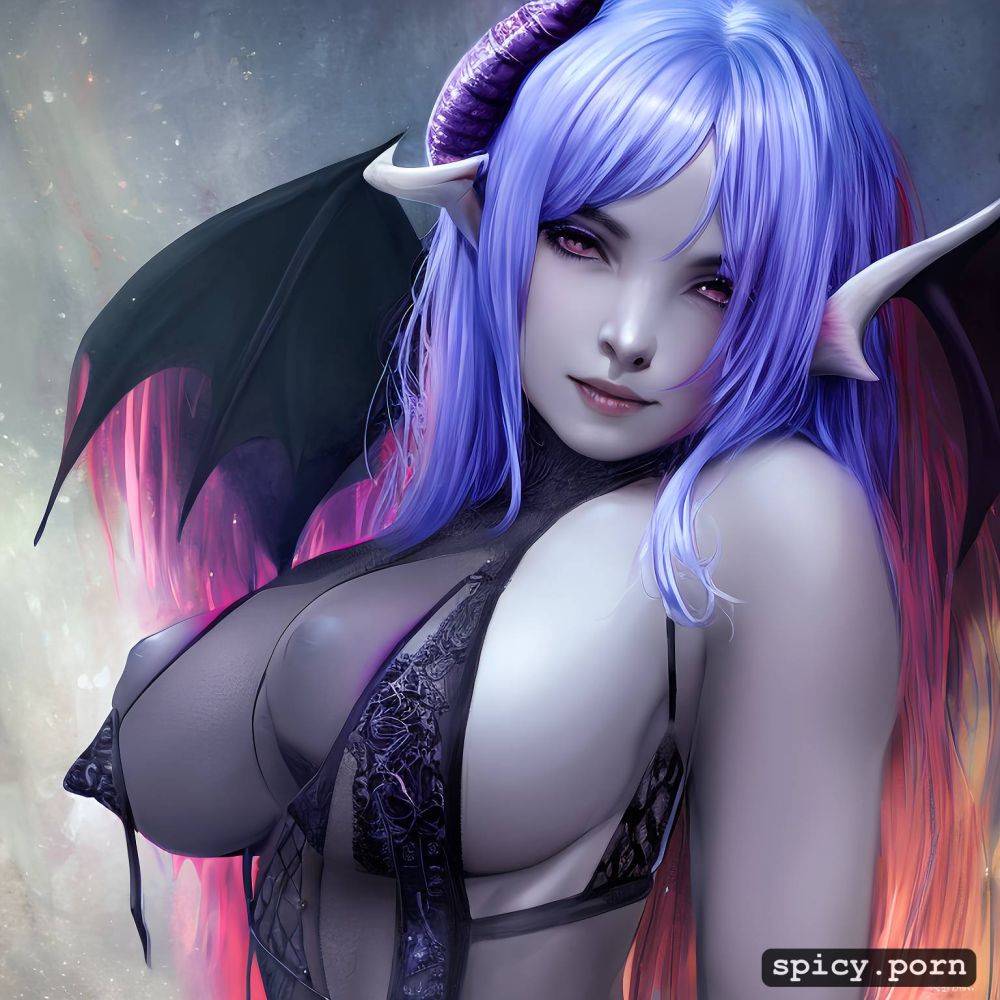 purple hair highres nice natural boobs demon tail ultra detailed - #main