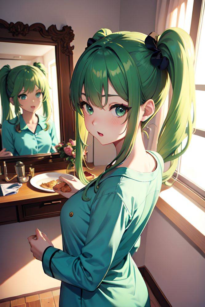Anime Busty Small Tits 18 Age Shocked Face Green Hair Pigtails Hair Style Light Skin Mirror Selfie Wedding Back View Eating Pajamas 3668238798092075126 - AI Hentai - #main
