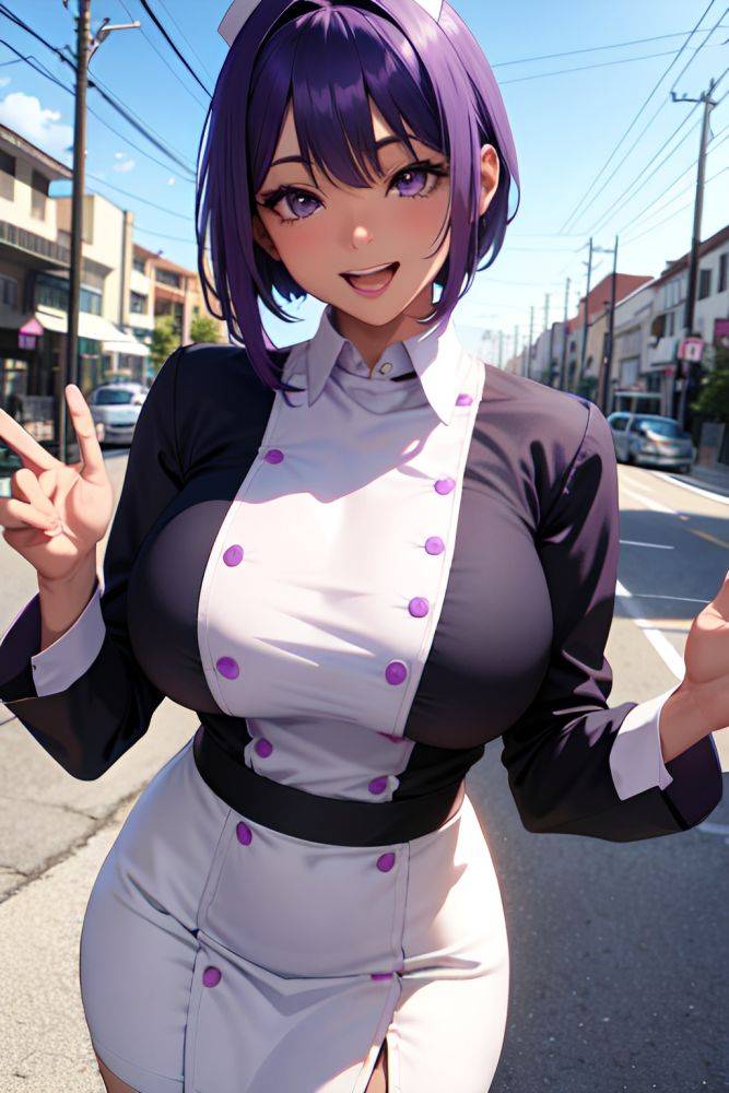 Anime Skinny Huge Boobs 30s Age Laughing Face Purple Hair Bangs Hair Style Dark Skin Soft Anime Street Front View Gaming Nurse 3668273586065345262 - AI Hentai - #main