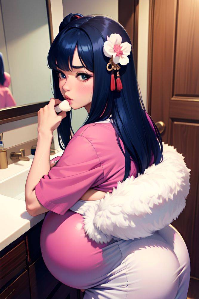 Anime Pregnant Huge Boobs 60s Age Pouting Lips Face Blue Hair Straight Hair Style Dark Skin Soft + Warm Bathroom Back View Eating Geisha 3668350898887542572 - AI Hentai - #main