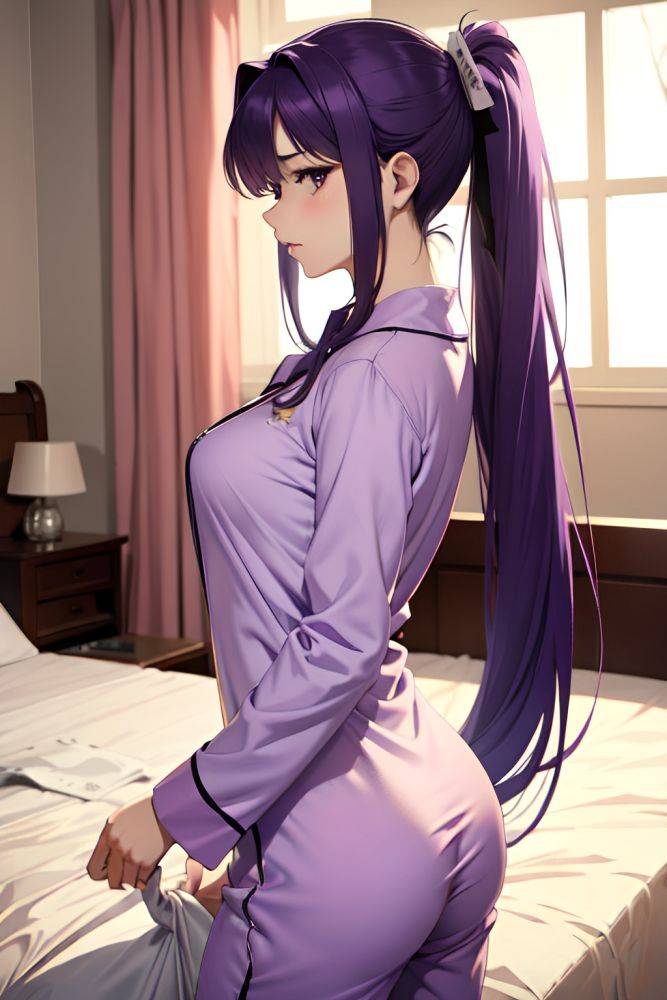 Anime Skinny Small Tits 20s Age Sad Face Purple Hair Ponytail Hair Style Light Skin Soft + Warm Hospital Side View On Back Pajamas 3668528706612541209 - AI Hentai - #main
