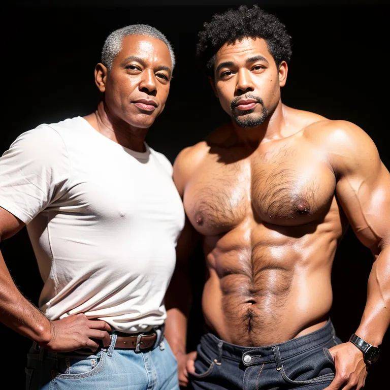 black people, ,(2men:2), manly man,aging,(RAW photo, best quality, masterpiece:1.1), (realistic, photo-realistic:1.2), ultra-detailed, ultra high res, physically-based rendering,muscular,(adult:1.5) - #main