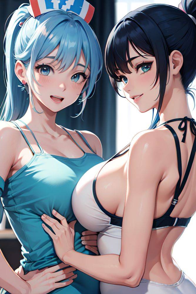 Anime Skinny Huge Boobs 20s Age Laughing Face Blue Hair Ponytail Hair Style Light Skin Charcoal Hospital Close Up View Yoga Nurse 3668899791949095146 - AI Hentai - #main