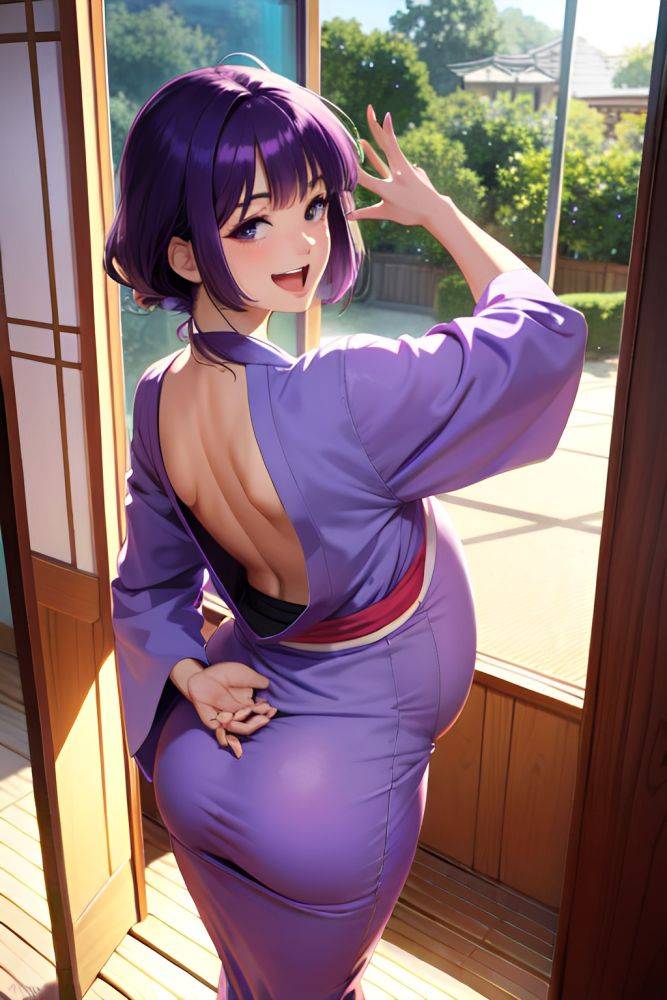 Anime Pregnant Small Tits 80s Age Laughing Face Purple Hair Bangs Hair Style Light Skin Soft Anime Shower Back View Yoga Kimono 3668907524955704618 - AI Hentai - #main