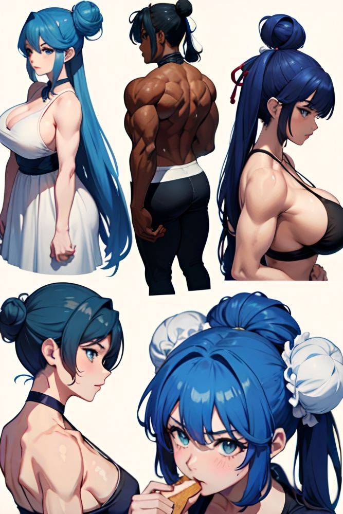 Anime Muscular Huge Boobs 18 Age Shocked Face Blue Hair Hair Bun Hair Style Dark Skin Illustration Wedding Back View Eating Teacher 3668988700315766015 - AI Hentai - #main