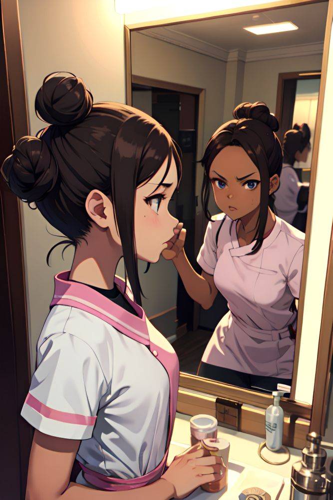 Anime Skinny Small Tits 18 Age Angry Face Brunette Hair Bun Hair Style Dark Skin Mirror Selfie Restaurant Side View Gaming Nurse 3669058278309716946 - AI Hentai - #main