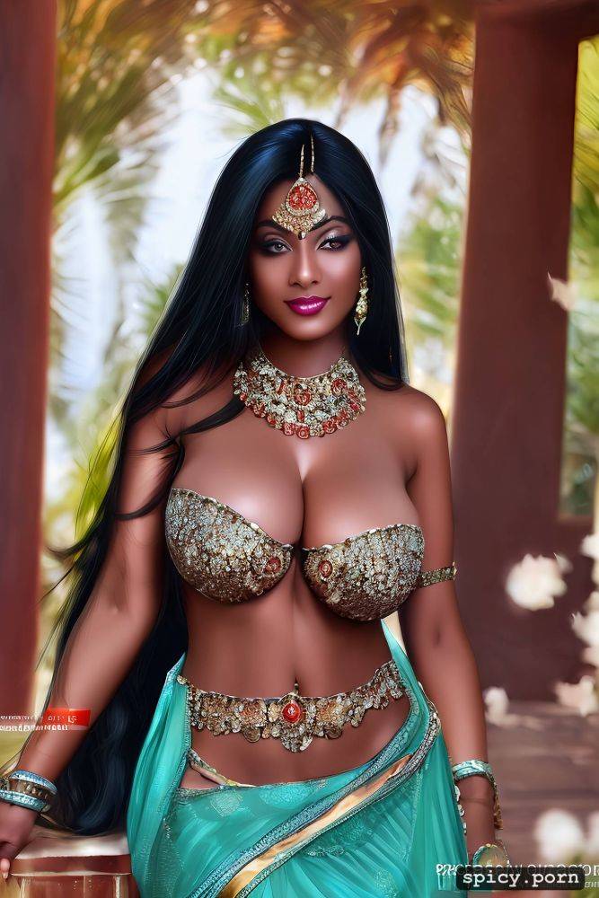 gorgeous face hourglass structure indian lady topless half saree - #main
