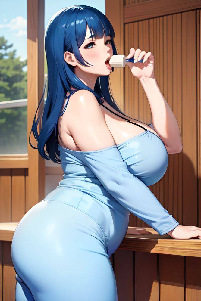 Anime Chubby Huge Boobs 60s Age Ahegao Face Blue Hair Bangs Hair Style Light Skin Watercolor Sauna Side View Eating Pajamas 3669077603597494455 - AI Hentai - #main