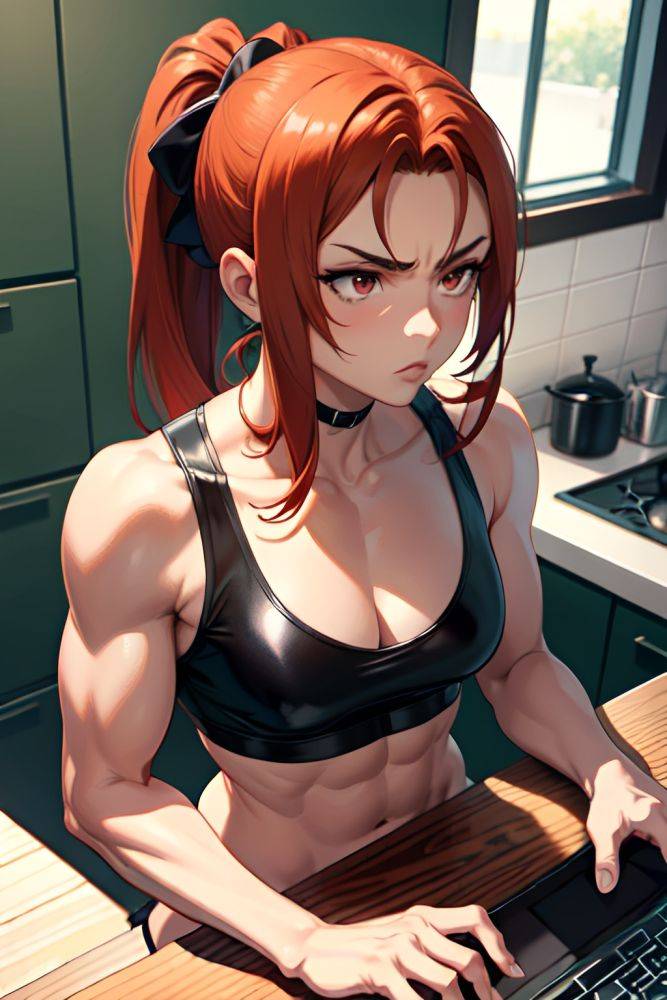 Anime Muscular Small Tits 50s Age Serious Face Ginger Ponytail Hair Style Dark Skin Soft Anime Kitchen Close Up View Gaming Latex 3669193567715851516 - AI Hentai - #main