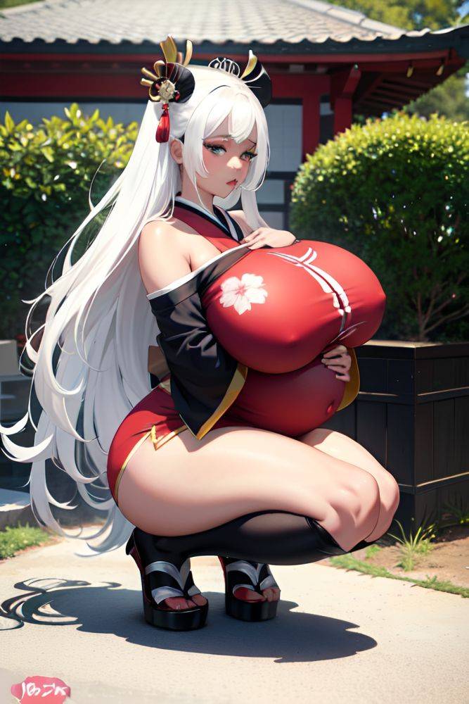 Anime Pregnant Huge Boobs 20s Age Pouting Lips Face White Hair Straight Hair Style Dark Skin Comic Party Front View Squatting Geisha 3669270877128321509 - AI Hentai - #main