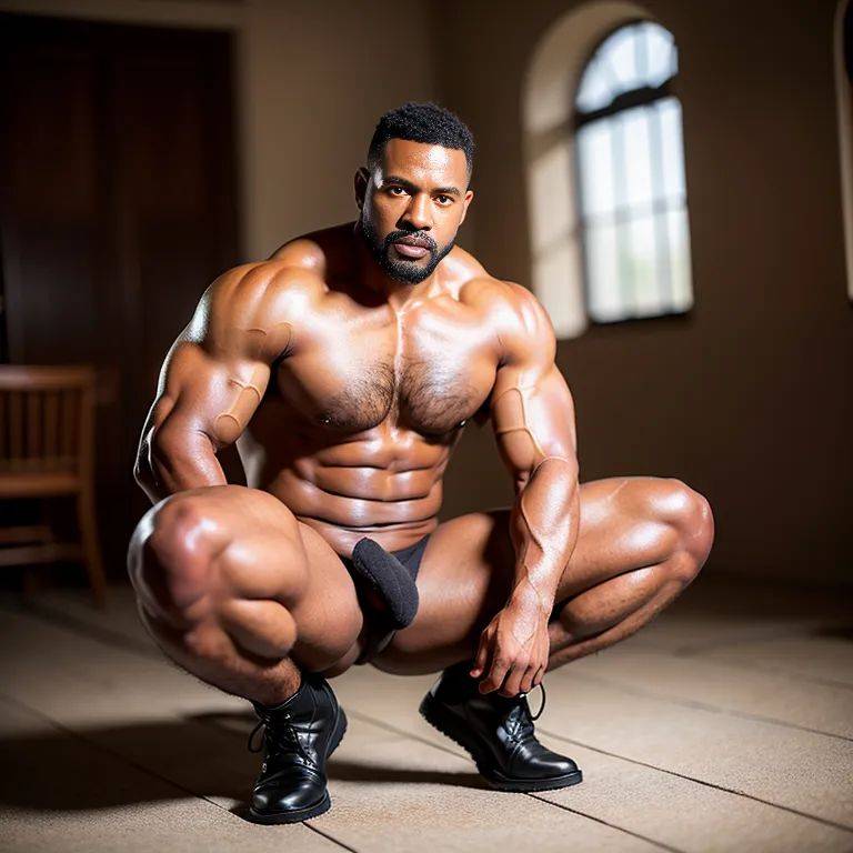 black people, ,manly man,thirties,(RAW photo, best quality, masterpiece:1.1), (realistic, photo-realistic:1.2), ultra-detailed, ultra high res, physically-based rendering,muscular,abs,gloves,boots,nude,(adult:1.5) - #main