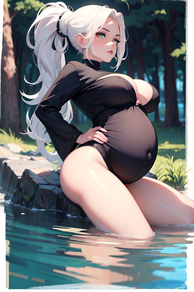 Anime Pregnant Small Tits 18 Age Pouting Lips Face White Hair Slicked Hair Style Dark Skin Charcoal Lake Side View Yoga Goth 3669649693231785838 - AI Hentai - #main