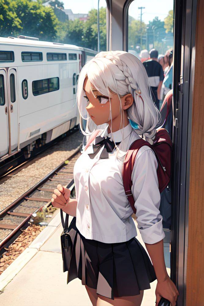 Anime Busty Small Tits 50s Age Sad Face White Hair Braided Hair Style Dark Skin Painting Train Side View Jumping Mini Skirt 3669815910533634766 - AI Hentai - #main