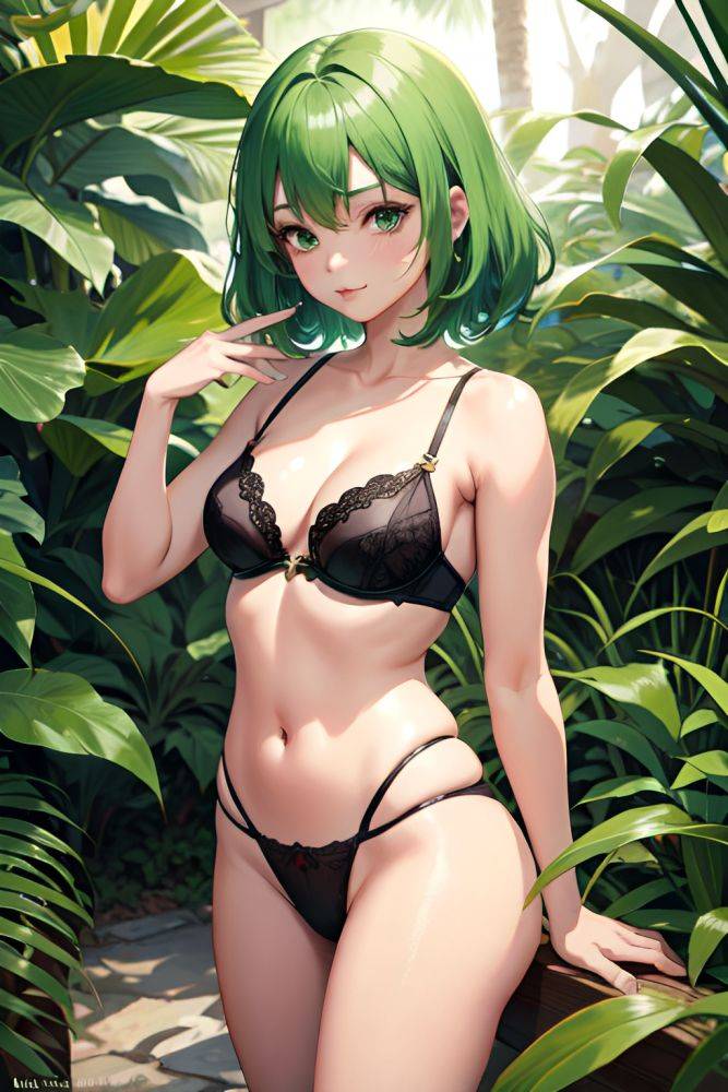 Anime Busty Small Tits 70s Age Pouting Lips Face Green Hair Pixie Hair Style Dark Skin Warm Anime Jungle Side View T Pose Bra 3669889354475298741 - AI Hentai - #main