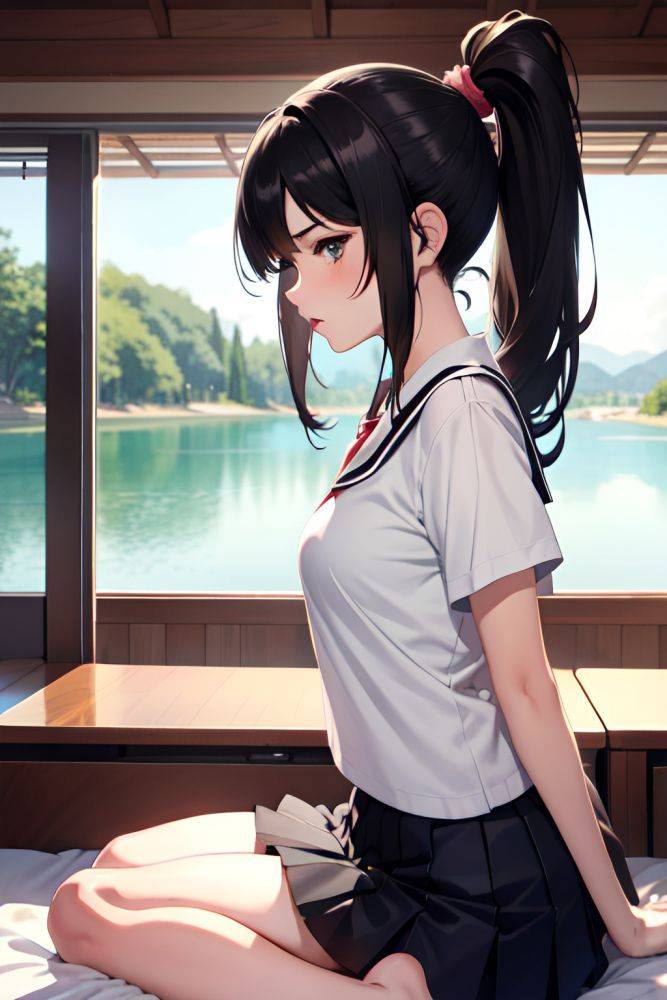 Anime Busty Small Tits 18 Age Pouting Lips Face Black Hair Ponytail Hair Style Light Skin Watercolor Lake Side View Straddling Schoolgirl 3670009181999148770 - AI Hentai - #main