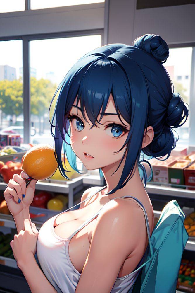 Anime Busty Small Tits 20s Age Serious Face Blue Hair Hair Bun Hair Style Dark Skin Soft Anime Grocery Close Up View On Back Schoolgirl 3670217919559933656 - AI Hentai - #main