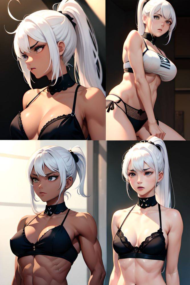 Anime Muscular Small Tits 60s Age Angry Face White Hair Ponytail Hair Style Dark Skin Soft + Warm Strip Club Side View Working Out Lingerie 3670326150589497614 - AI Hentai - #main