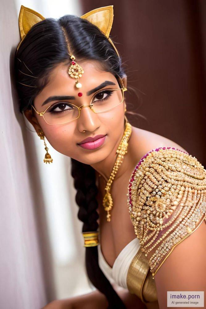 indian girl with eye specs and cat ears and gold jewel and in... - #main