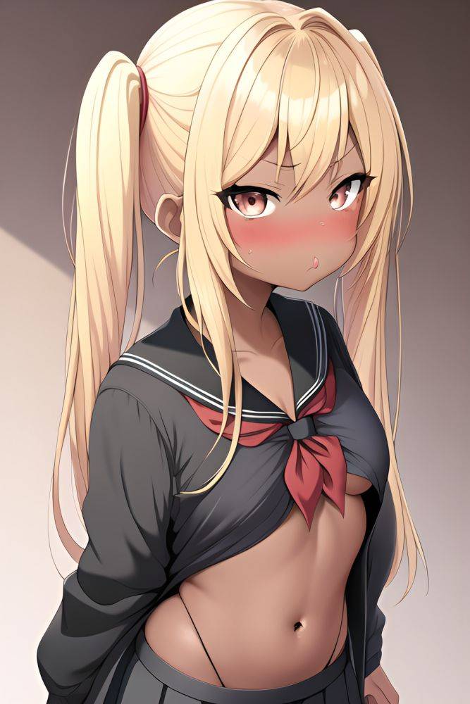 Anime Busty Small Tits 20s Age Pouting Lips Face Blonde Pigtails Hair Style Dark Skin Charcoal Desert Side View On Back Schoolgirl 3663318052788285810 - AI Hentai - #main