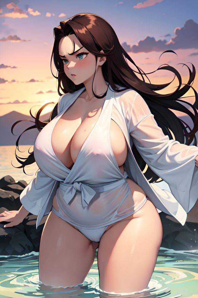 Anime Chubby Huge Boobs 20s Age Angry Face Ginger Slicked Hair Style Dark Skin Crisp Anime Hot Tub Side View Jumping Bathrobe 3666070269108799752 - AI Hentai - #main