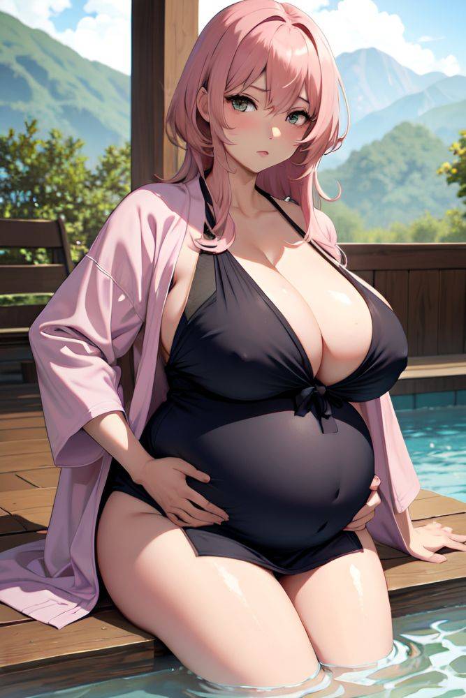 Anime Pregnant Huge Boobs 60s Age Serious Face Pink Hair Messy Hair Style Dark Skin Soft + Warm Onsen Front View Plank Bathrobe 3666135980316825502 - AI Hentai - #main