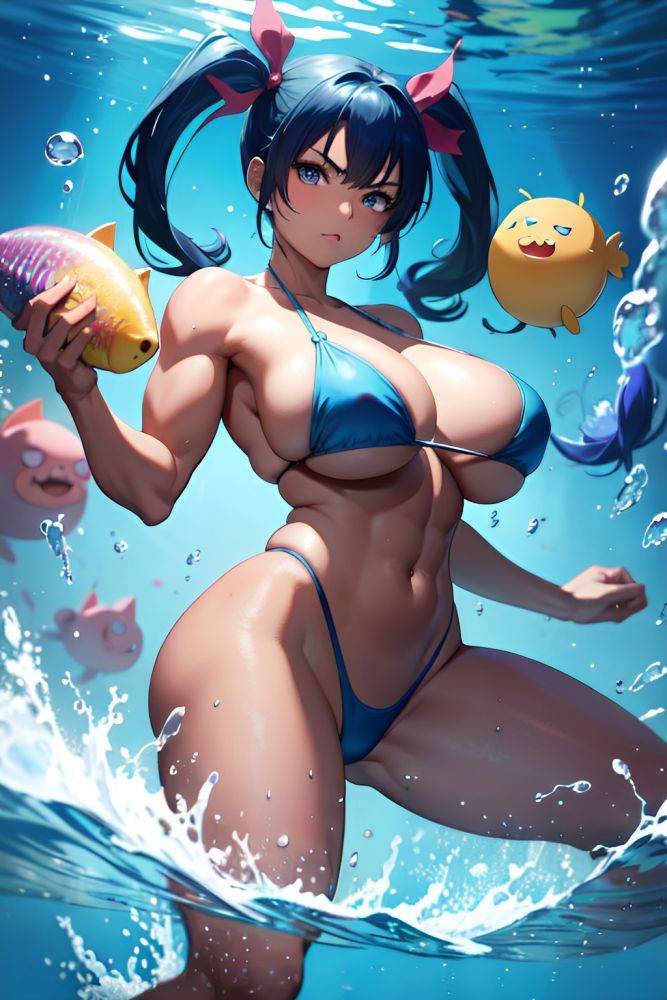 Anime Muscular Huge Boobs 30s Age Angry Face Blue Hair Pigtails Hair Style Dark Skin Comic Underwater Front View Spreading Legs Bikini 3666387239830509382 - AI Hentai - #main