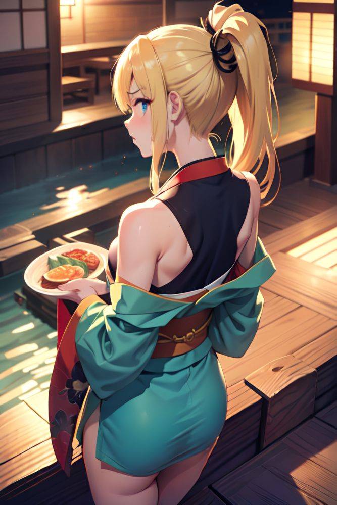 Anime Skinny Small Tits 18 Age Angry Face Blonde Ponytail Hair Style Light Skin Illustration Onsen Back View Eating Kimono 3666464547095493909 - AI Hentai - #main