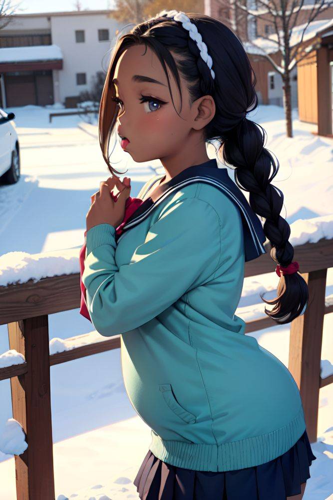 Anime Chubby Small Tits 20s Age Pouting Lips Face Brunette Braided Hair Style Dark Skin Comic Snow Side View Yoga Schoolgirl 3666738993733392364 - AI Hentai - #main