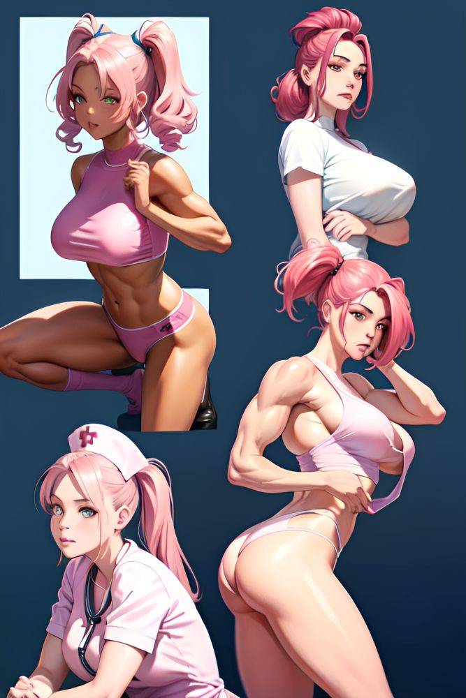 Anime Muscular Huge Boobs 18 Age Pouting Lips Face Pink Hair Slicked Hair Style Dark Skin Watercolor Casino Side View Squatting Nurse 3666796975792547544 - AI Hentai - #main